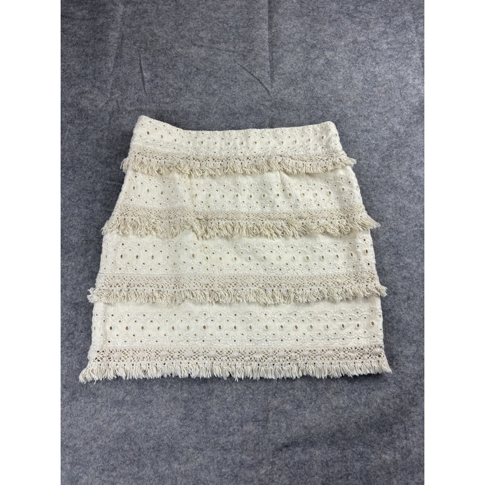 ANTHROPOLOGIE HD In Paris Women's 2 Tiered Fringe Eyelet Lace Mini Skirt Coastal